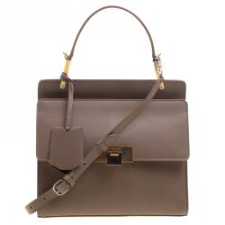 مملوكة مسبقًا Balenciaga Dark Beige Leather Small Le Dix Top Handle Bag