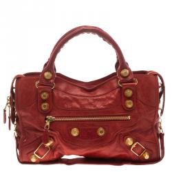 Pre Owned Balenciaga Red Leather Classic City GGH Tote