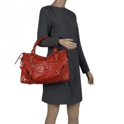 Pre Owned Balenciaga Red Leather Classic City GGH Tote