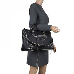 Pre Owned Balenciaga Black Leather Classic Highlight City Tote