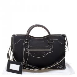 Pre Owned Balenciaga Black Leather Classic Highlight City Tote