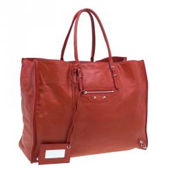 Pre Owned Balenciaga Red Leather Papier A4 Tote