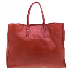 Pre Owned Balenciaga Red Leather Papier A4 Tote