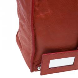 Pre Owned Balenciaga Red Leather Papier A4 Tote