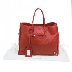 Pre Owned Balenciaga Red Leather Papier A4 Tote