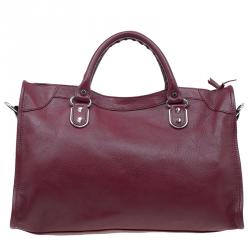 Pre Owned حقيبة بالنسياغا سيتي باغ جلد عنابي كلاسيكية بحروف ميتالك