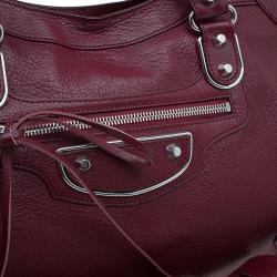 Pre Owned حقيبة بالنسياغا سيتي باغ جلد عنابي كلاسيكية بحروف ميتالك