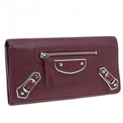 Pre Owned Balenciaga Red Leather Arena Continental Wallet
