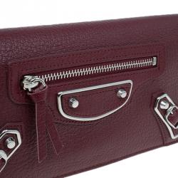 Pre Owned Balenciaga Red Leather Arena Continental Wallet