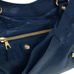 Balenciaga Navy Blue Leather Giant Gold Town Shoulder Bag