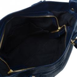 Balenciaga Navy Blue Leather Giant Gold Town Shoulder Bag