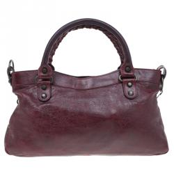 Balenciaga Burgundy Lambskin Leather Mini Classic First Tote