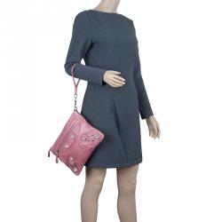 Pre Owned Balenciaga Pink Lambskin Leather Flat Clutch