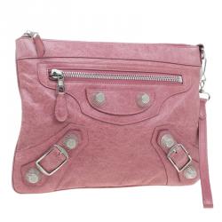 Pre Owned Balenciaga Pink Lambskin Leather Flat Clutch