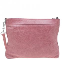 Pre Owned Balenciaga Pink Lambskin Leather Flat Clutch