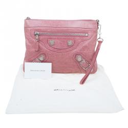 Pre Owned Balenciaga Pink Lambskin Leather Flat Clutch