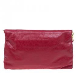 Pre Owned حقيبة كلتش بالنسياغا جاينت GH إنفيلوب بحمالة جلد حمراء