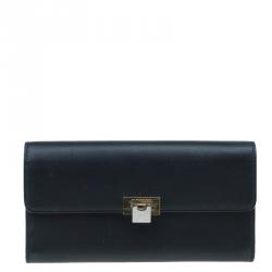 Pre Owned Balenciaga Black Leather Le dix Money Continental Flap Wallet 