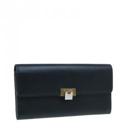 Pre Owned Balenciaga Black Leather Le dix Money Continental Flap Wallet 