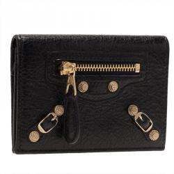 Pre Owned Balenciaga Black Leather Arena Double Card Holder