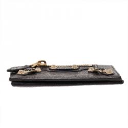 Pre Owned Balenciaga Black Leather Arena Double Card Holder
