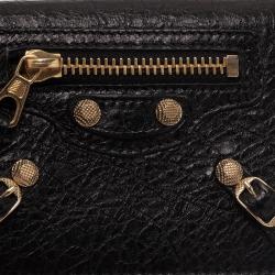 Pre Owned Balenciaga Black Leather Arena Double Card Holder