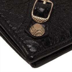 Pre Owned Balenciaga Black Leather Arena Double Card Holder