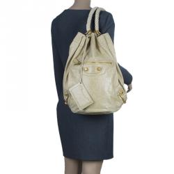 Balenciaga Cream Leather Motocross Bucket Backpack Bag