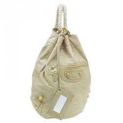 Balenciaga Cream Leather Motocross Bucket Backpack Bag
