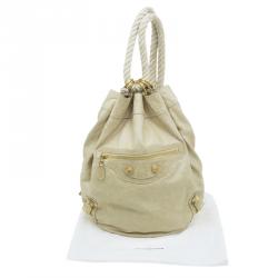Balenciaga Cream Leather Motocross Bucket Backpack Bag