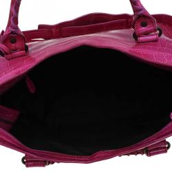 Pre Owned Balenciaga Fuchsia Crocodile Classic City RH Tote