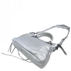 Pre Owned حقيبة بالنسياغا موتورسايكل تاون جلد خروف فضي