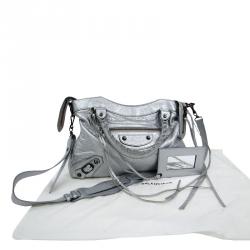 Pre Owned حقيبة بالنسياغا موتورسايكل تاون جلد خروف فضي