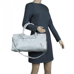 Pre Owned حقيبة يد بالنسياغا بارت تايم إكسسوار فضي اللون جلد زرقاء ثلجية