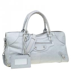 Pre Owned حقيبة يد بالنسياغا بارت تايم إكسسوار فضي اللون جلد زرقاء ثلجية
