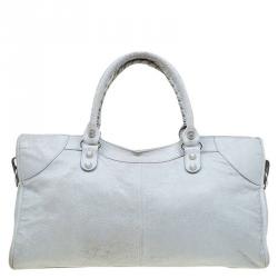 Pre Owned حقيبة يد بالنسياغا بارت تايم إكسسوار فضي اللون جلد زرقاء ثلجية