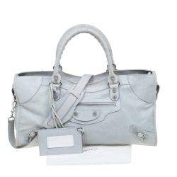 Pre Owned حقيبة يد بالنسياغا بارت تايم إكسسوار فضي اللون جلد زرقاء ثلجية