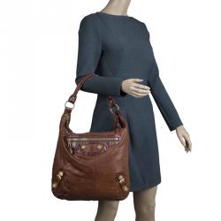 Pre Owned Balenciaga Brown Leather Classic Day Giant 21 Gold Hardware Hobo