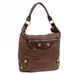 Pre Owned Balenciaga Brown Leather Classic Day Giant 21 Gold Hardware Hobo