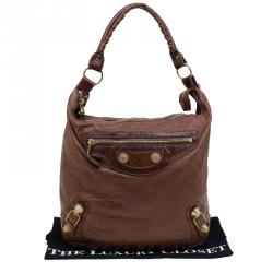 Pre Owned Balenciaga Brown Leather Classic Day Giant 21 Gold Hardware Hobo