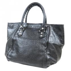 Pre Owned حقيبة بالنسياغا جاينت 12 صانداي S فضي جلد خروف أسود