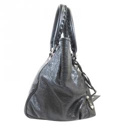 Pre Owned حقيبة بالنسياغا جاينت 12 صانداي S فضي جلد خروف أسود