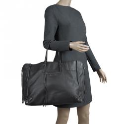 مملوكة مسبقًا حقيبة يد بالنسياغا سحاب جانبي بابيه A4 جلد رصاصية داكنة