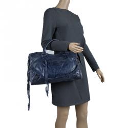 Pre Owned Balenciaga Navy Blue Leather Classic City RH Tote