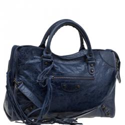 Pre Owned Balenciaga Navy Blue Leather Classic City RH Tote