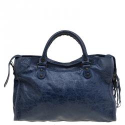 Pre Owned Balenciaga Navy Blue Leather Classic City RH Tote