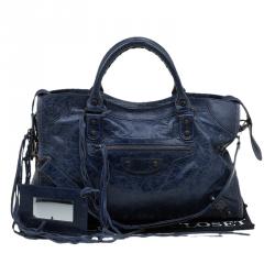Pre Owned Balenciaga Navy Blue Leather Classic City RH Tote