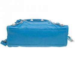 Pre Owned Balenciaga Sky Blue Leather Classic Silver Hardware Mini City Tote