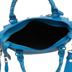 Pre Owned Balenciaga Sky Blue Leather Classic Silver Hardware Mini City Tote