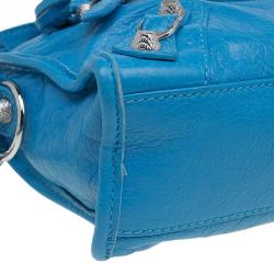 Pre Owned Balenciaga Sky Blue Leather Classic Silver Hardware Mini City Tote
